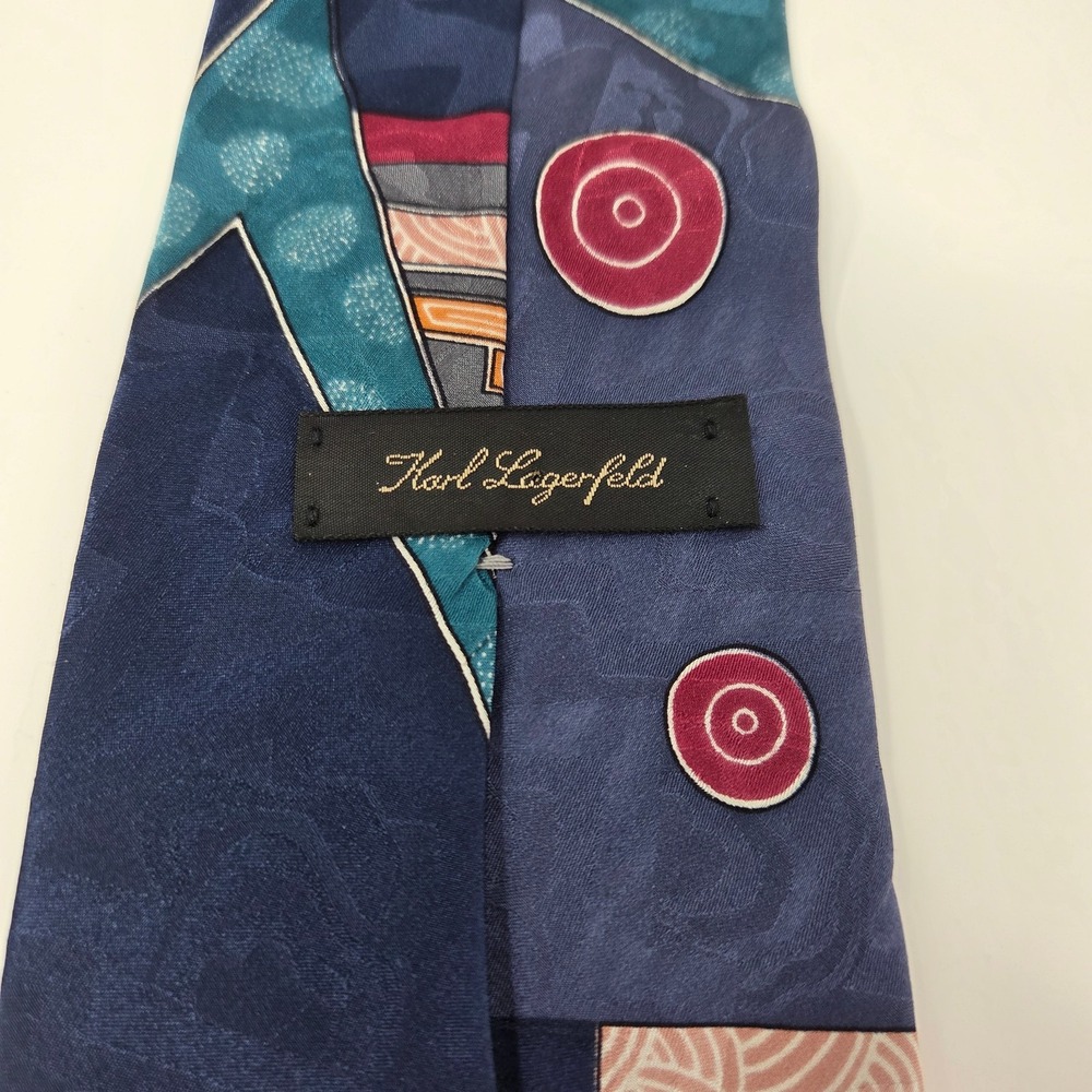 Vintage Karl Lagerfeld Abstract Silk Tie 59" Multicolor Geometric USA